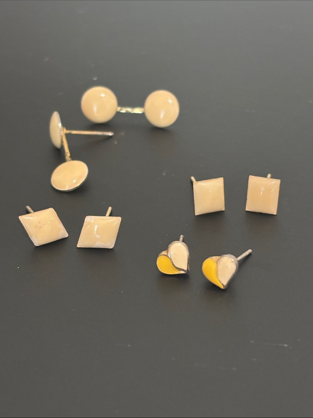 Minimalist Geometric Stud Earring Lot (4 Pairs) - Matte Enamel/Acrylic Style